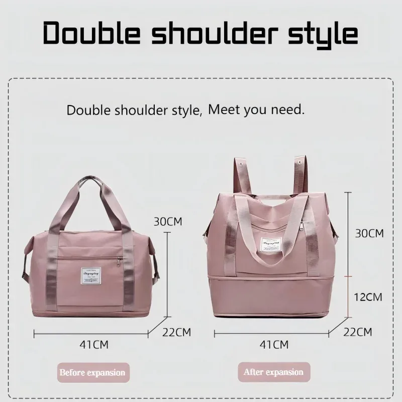 sac de voyage à double épaule extensible de grande capacité, sac de tri de bagages avec séparation sec/humide, adapté aux voyages d'affaires.