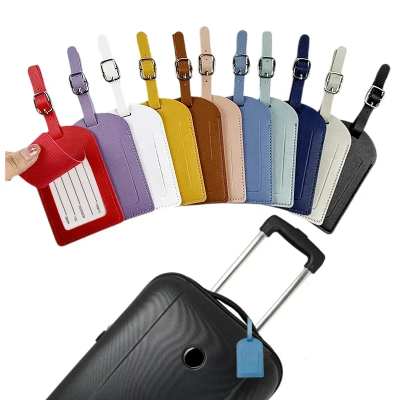 étiquette de bagage en cuir pu pour valise, idéale pour femmes et hommes, porte-nom et adresse, accessoire d'identification de bagage