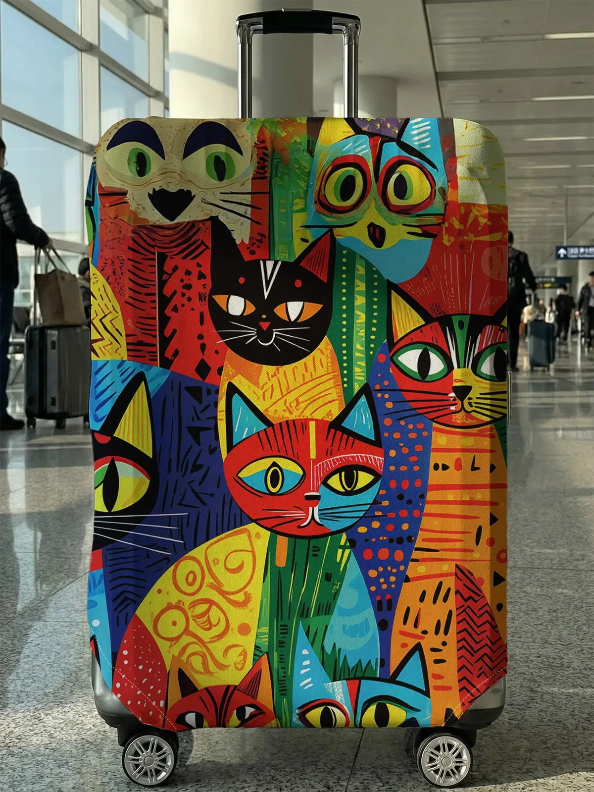housse de bagage colorée à imprimé chat, adaptée aux bagages de 18 à 32 pouces, gant de protection pour poignée de bagage, accessoires de voyage