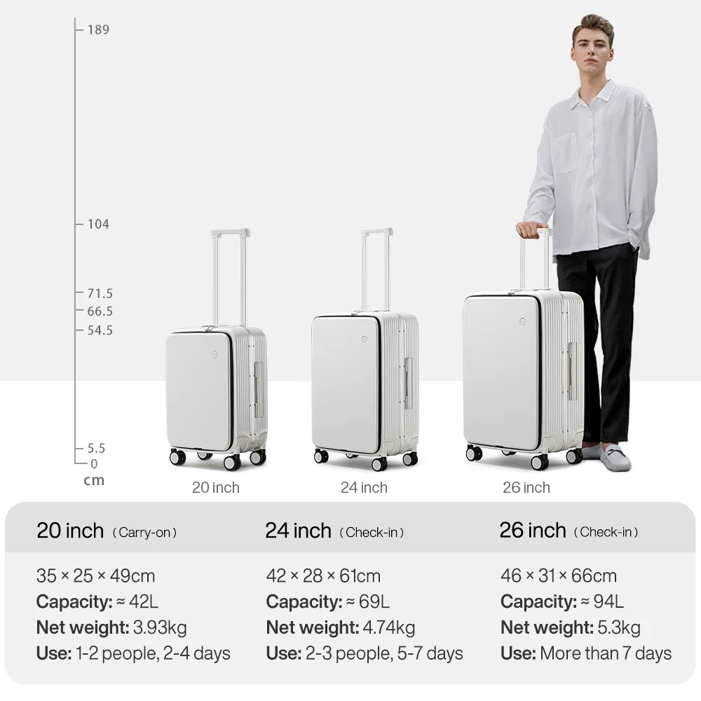 mixi nouvelle valise à cadre en aluminium bagage à roulettes avec port usb tasse de cabine d'embarquement et support pour téléphone 20 24 pouces