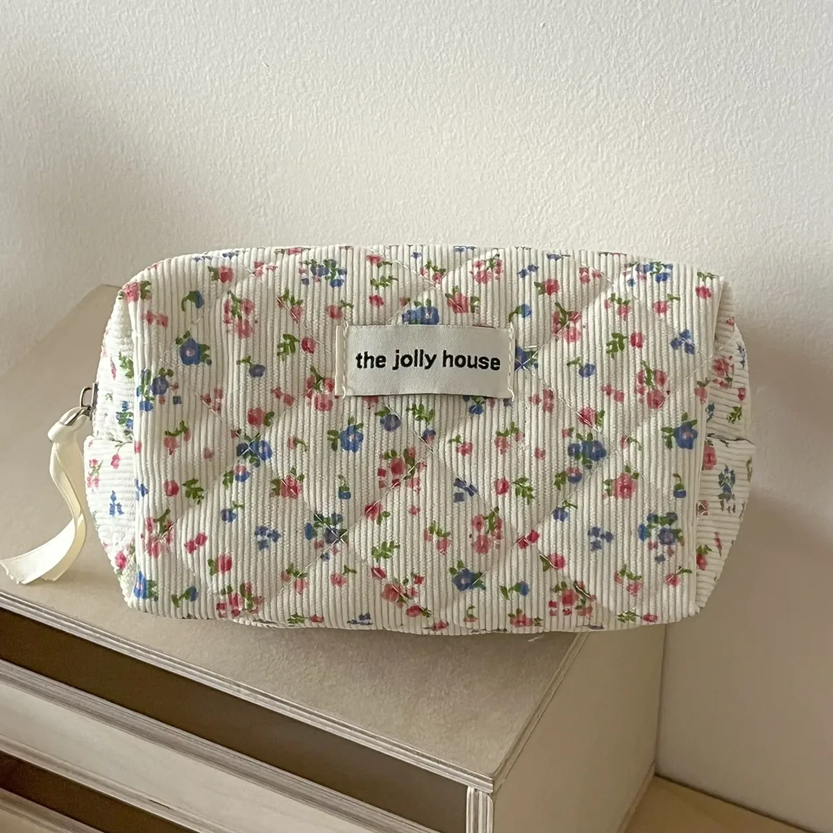 sacs de rangement floraux doux pour femmes, sac à cosmétiques rétro en velours côtelé pour dames, trousse de maquillage portable de voyage, pochette, sacs à main