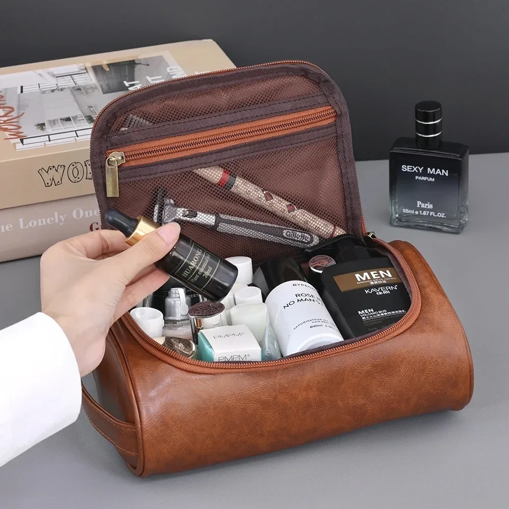trousse de toilette de voyage de haute qualité pour femmes et hommes, sacs à cosmétiques rétro en cuir pu, trousse de maquillage de voyage étanche