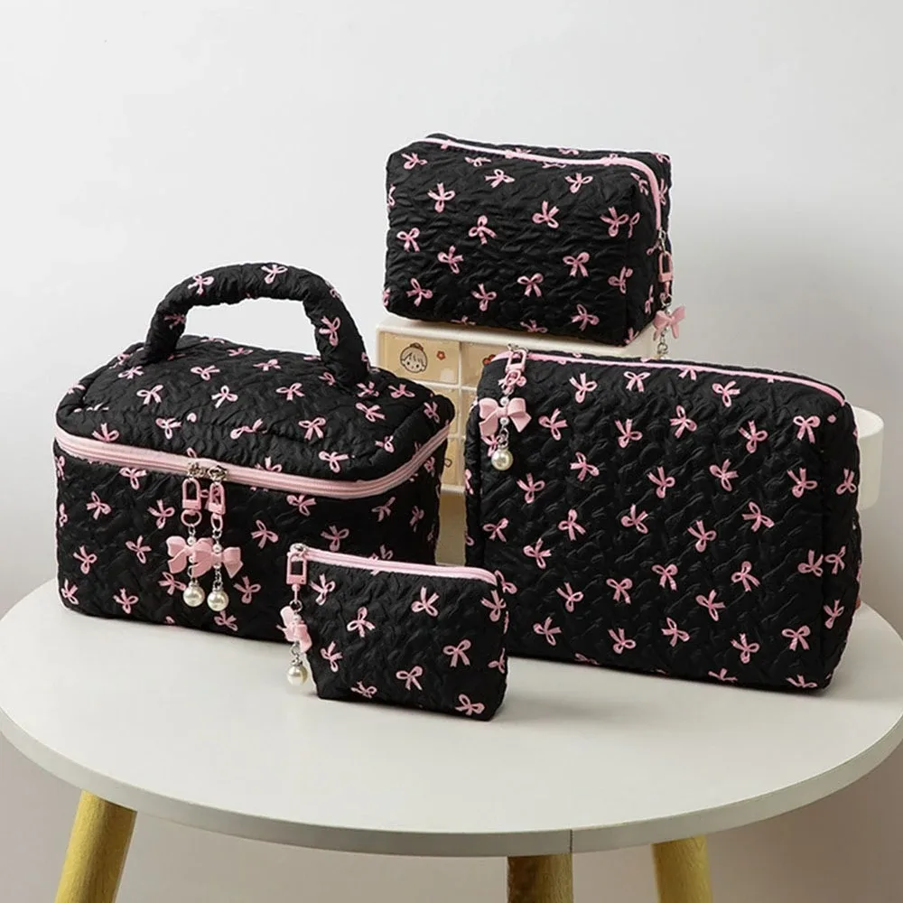 Nouvelle Trousse de Maquillage Élégante avec Nœud, Grande Capacité, Pochette de Maquillage Portable pour Femme, Organisateur de Rangement pour Rouge à Lèvres