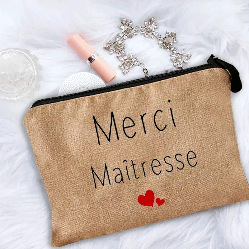 trousse de maquillage pour femmes, trousse à cosmétiques pour enseignant merci maîtresse, sac de rangement pour maîtresse, sac à main, pochettes à fermeture éclair, cadeau pour enseignant