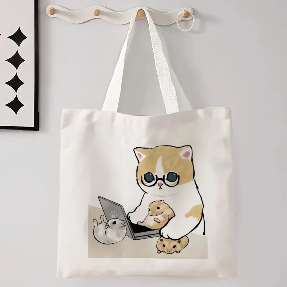 kawail chat lin sac à provisions graphique harajuku femmes fourre-tout sac à main grande capacité femmes sacs à bandoulière eco mode filles sacs à main