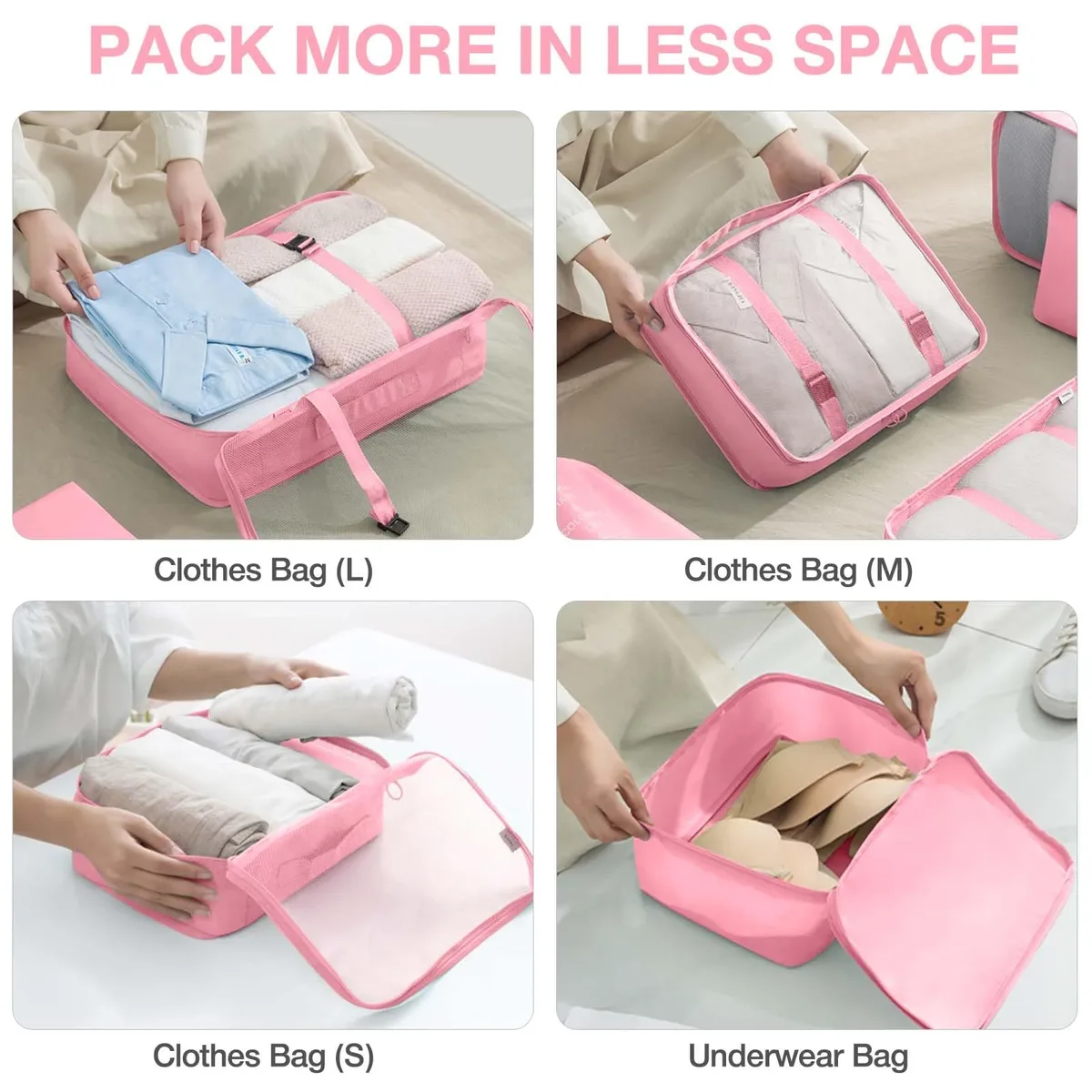 organisateur voyage sacs rangement polyester beige noir chaussures vêtements cube pliant accents double glissières transport usage