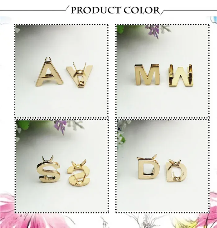 rivets métalliques anglais 26 lettres, 5 pièces, clous à griffes pour sacs, vêtements, chapeaux, décor en cuir, alphabets, artisanat fait à la main