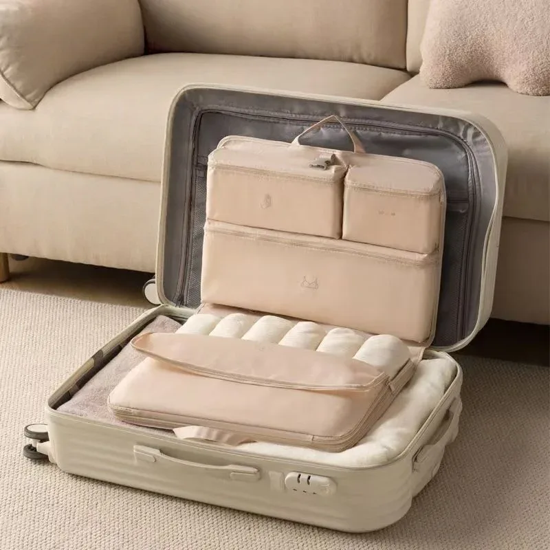 sac de voyage à compression physique 6 en 1, organisateur de lingerie multi-compartiments, pochette portable pour soutien-gorge, sous-vêtements, chaussettes et cosmétiques