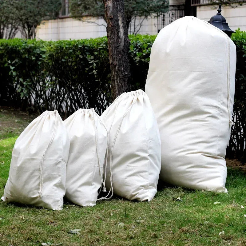 sac de rangement en toile de coton de grande taille, sacs de rangement pour vêtements, couette et jouets, ficelle de proximité pour la maison, 48x60cm, 65x75cm, 75x120cm
