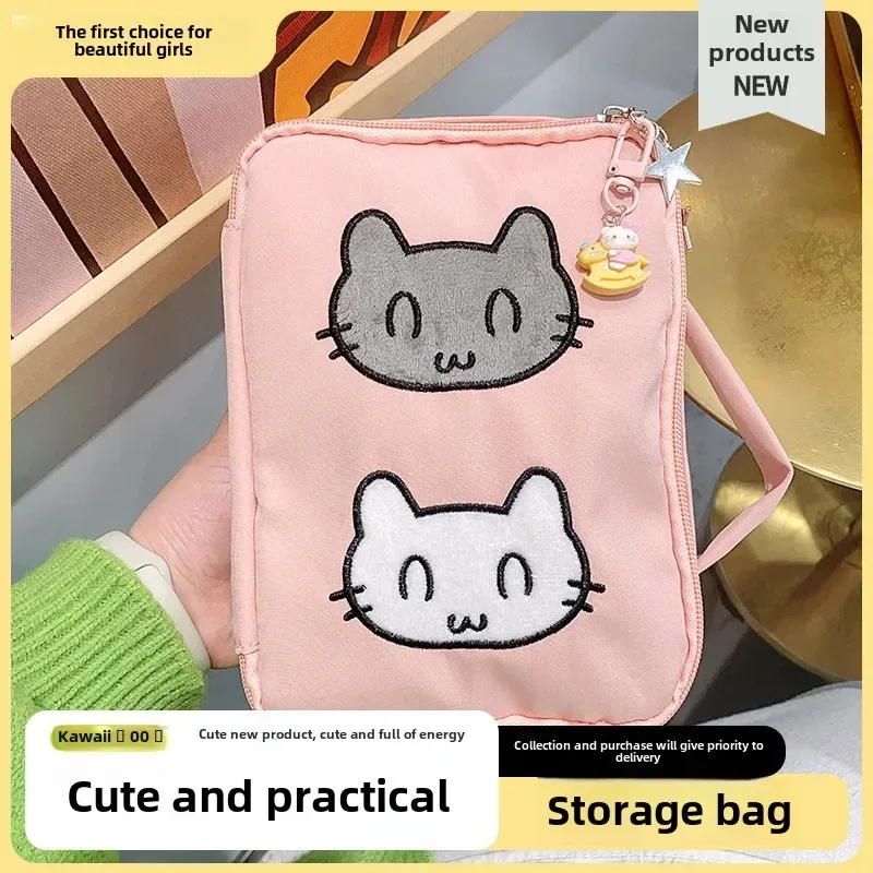 sac de rangement de maquillage portable rose bonheur chat, trousse de toilette de voyage, mignon petit arbre rouge, organisateur de papeterie, pochette cosmétique