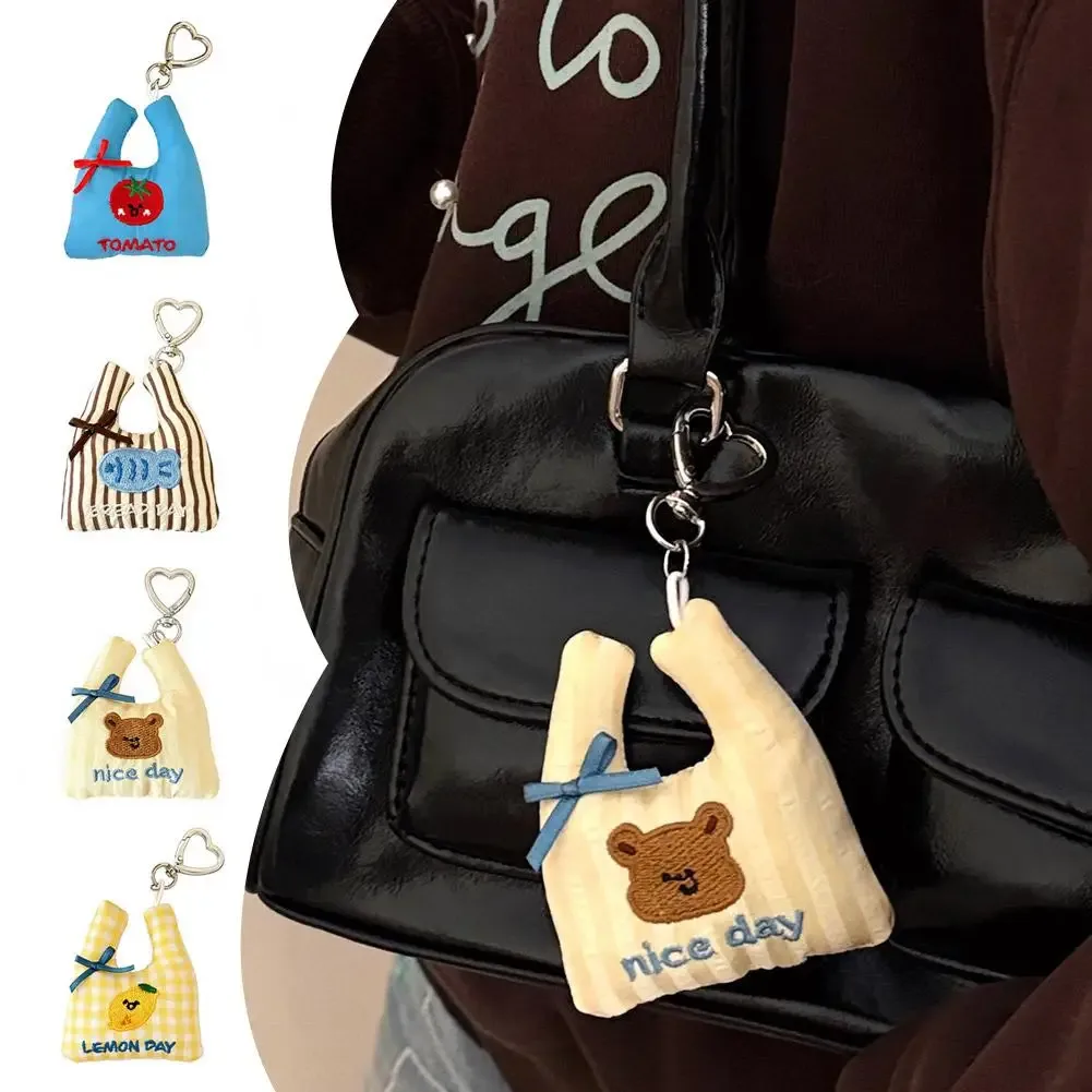 mini sac de shopping en peluche, pendentif en tissu doux, porte-clés avec ruban pour sac à main, sac à dos, téléphone, cadeau, prêt à l'emploi
