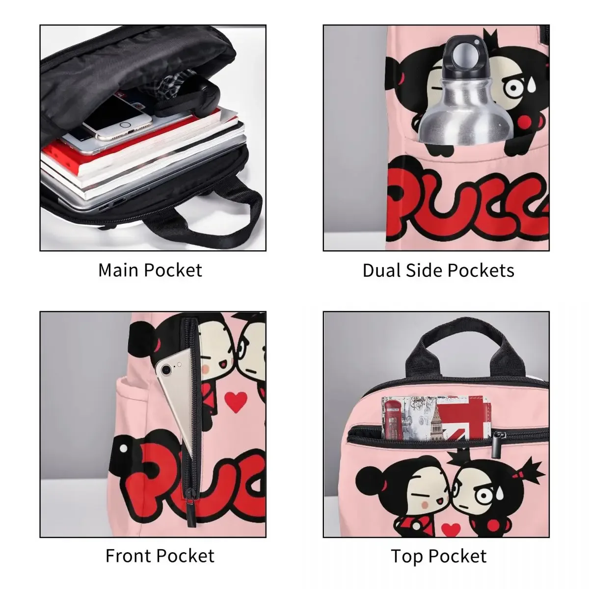 sac à dos d'animation cartoon garu pucca, sac à livres pour étudiants, sac d'école pour enfants, sacs à bandoulière pour ordinateur, pour hommes et femmes
