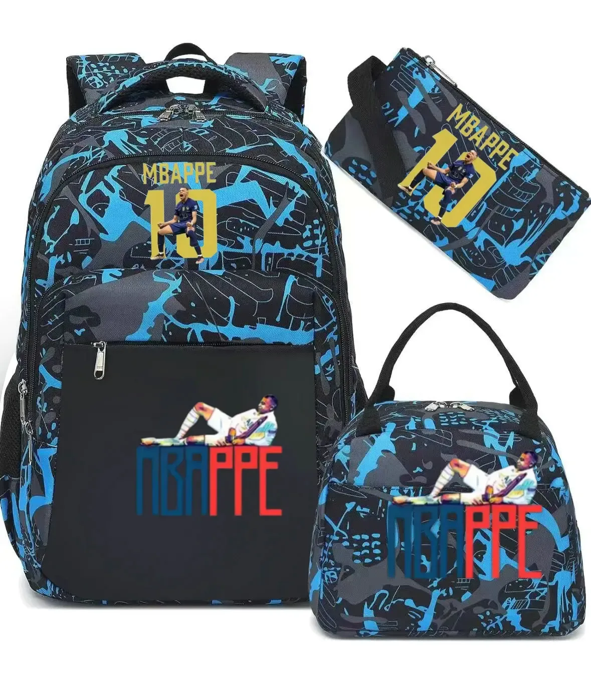 sac à dos m-mbappe camouflage 3 pièces, sacs d'école pour ordinateur portable, pour garçons et filles, sacs de voyage décontractés pour femmes et hommes, mochila