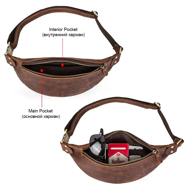 contact's – sacs de taille en cuir véritable crazy horse pour hommes, sac banane de voyage, sac à bandoulière simple pour téléphone, sacs de poitrine 2023