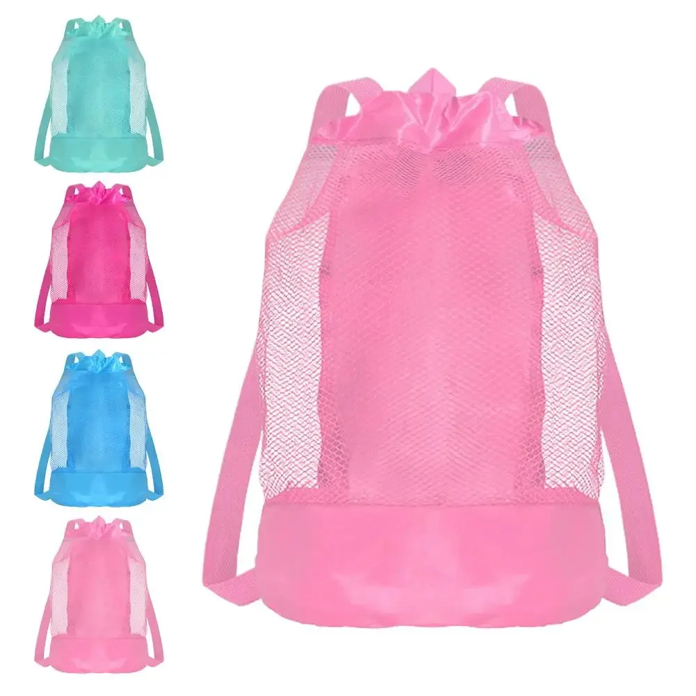 sac à dos en filet pour jouets de plage pour enfants, avec cordon de serrage, pour jouets de sable, collection de coquillages, accessoires de piscine et de natation