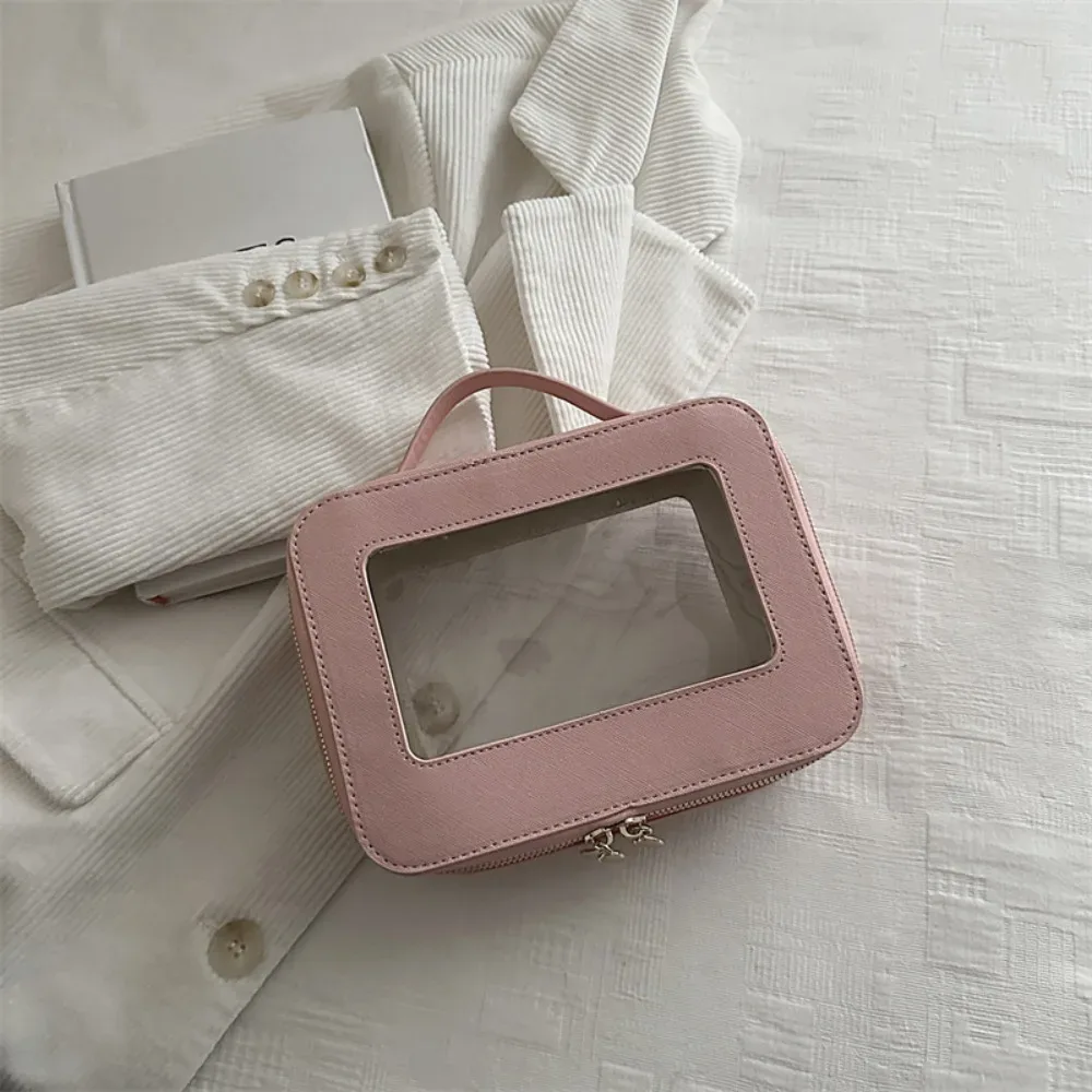 sac de voyage transparent simple en pvc, grande capacité, sac de maquillage, sac carré à poignée, sac à main