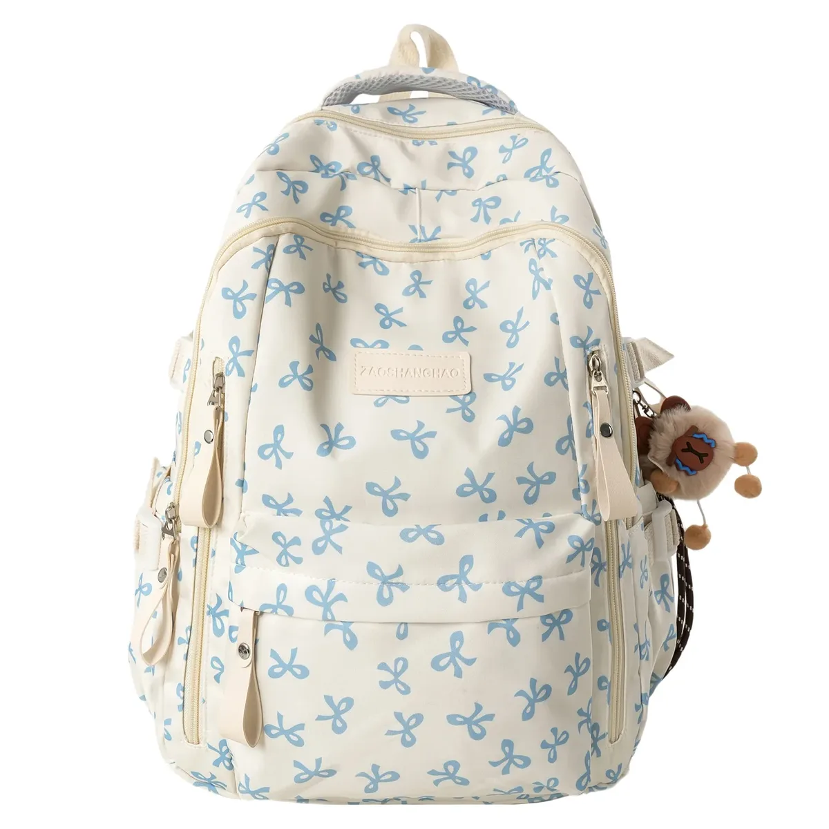 sac à dos en nylon style écolière jeune, capacité 20-35l pour ordinateur portable 14 pouces, motif nœud papillon, bandoulière en arc