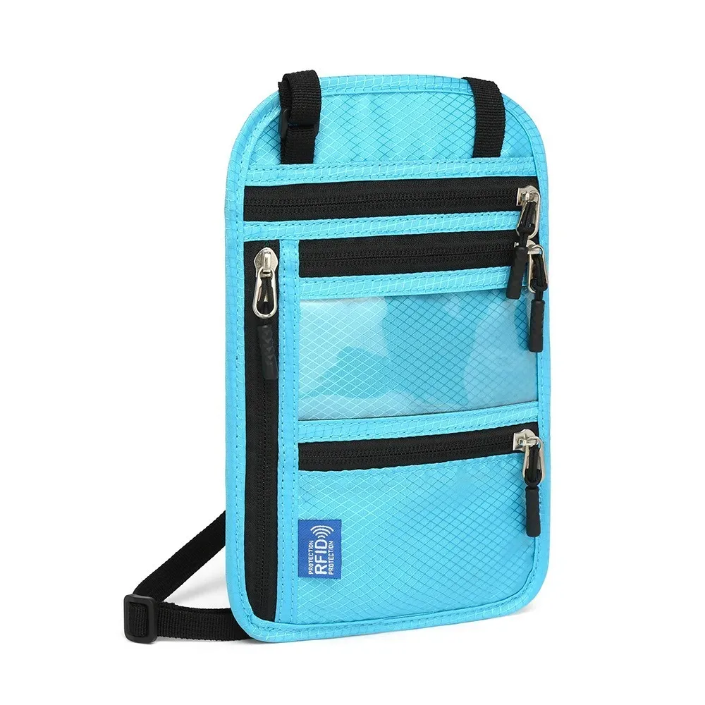 sac de passeport anti-rfid multi-poches, étanche, antivol, avec sangle de cou réglable, portefeuille de cou