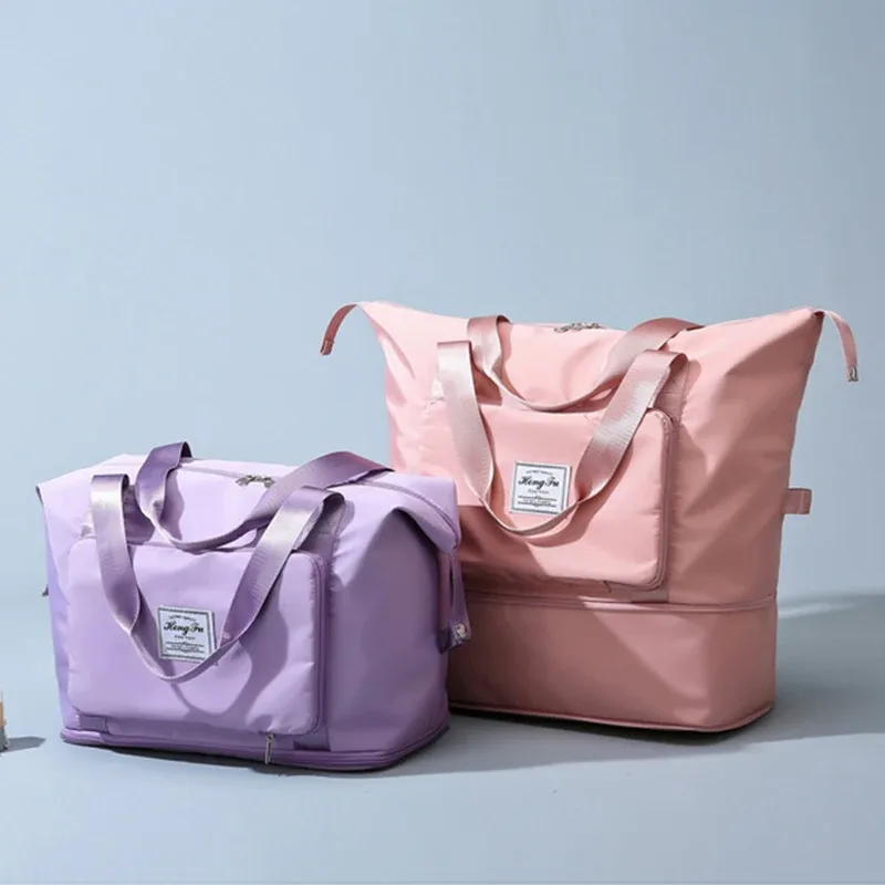 sac de voyage pliable, extensible, grande capacité, sacs de sport en nylon, étanche, double couche, fermeture éclair, sac à main, organisateur de bagages, fourre-tout, nouveau