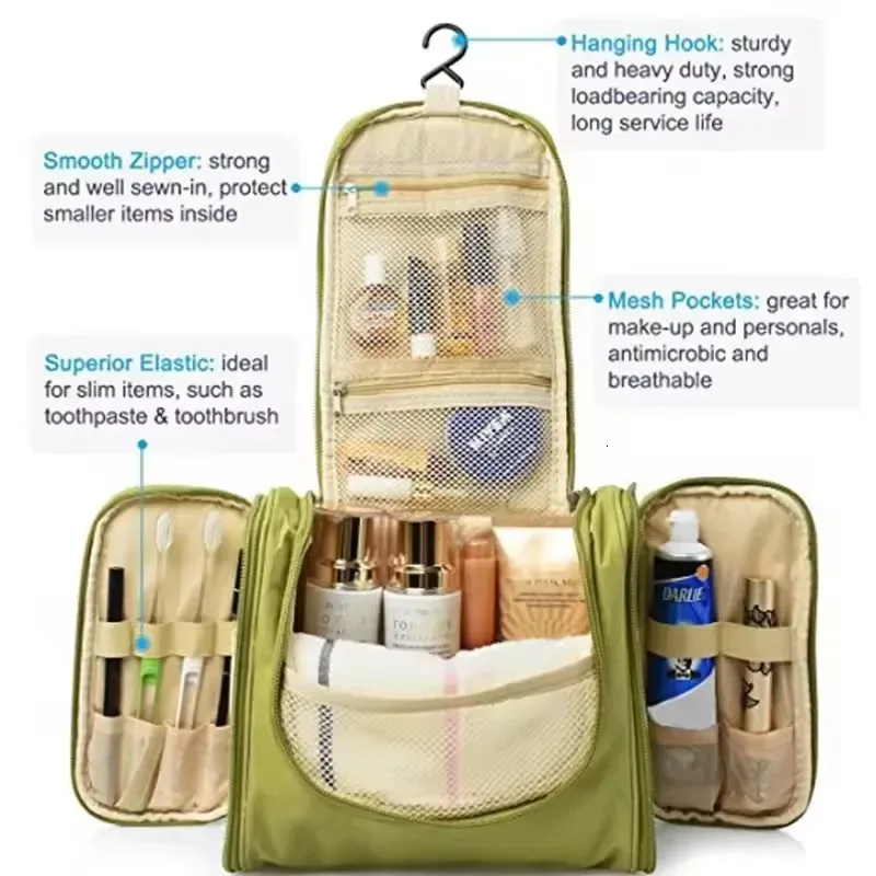 sac de toilette multifonctionnel suspendu, organiseur de cosmétiques portable et imperméable pour les voyages et la salle de bain