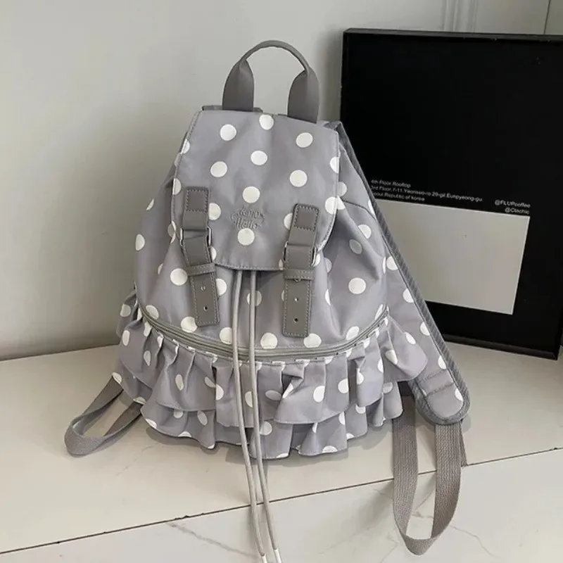 volants épissés mochilas mujer imprimé à pois mochila haute capacité sac vacances voyage sac à dos nouveaux sacs en toile pour femme