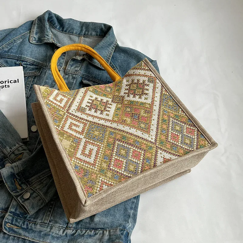 sac à bandoulière de style national pour femme, sac fourre-tout ethnique de grande capacité, nouveau sac à main décontracté pour les trajets quotidiens et le shopping
