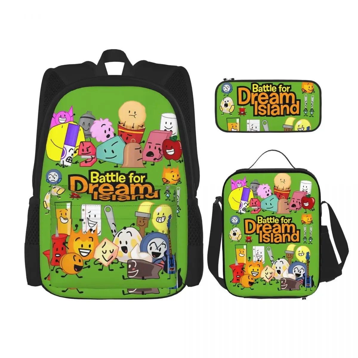 bfdi battle for dream island 3pecs/ensemble sac à dos pour étudiant collège sac à bandoulière sac à déjeuner trousse à crayons