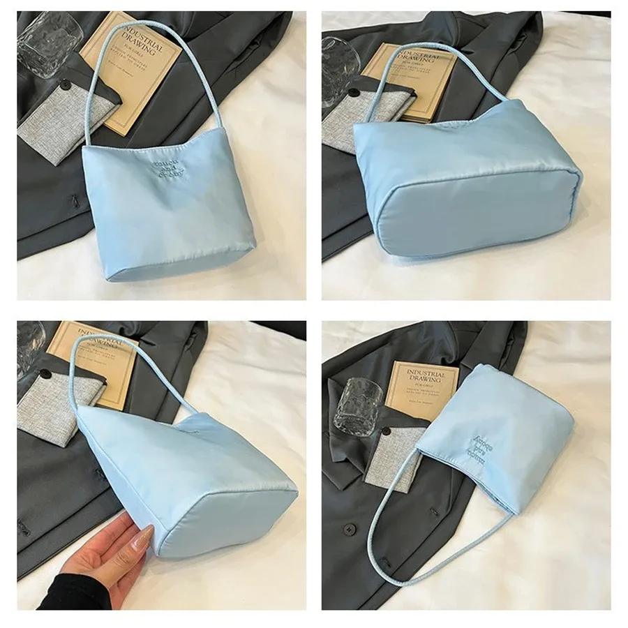 sac carré brodé, sac seau en nylon tendance de style japonais, nouveau sac à bandoulière printemps/été