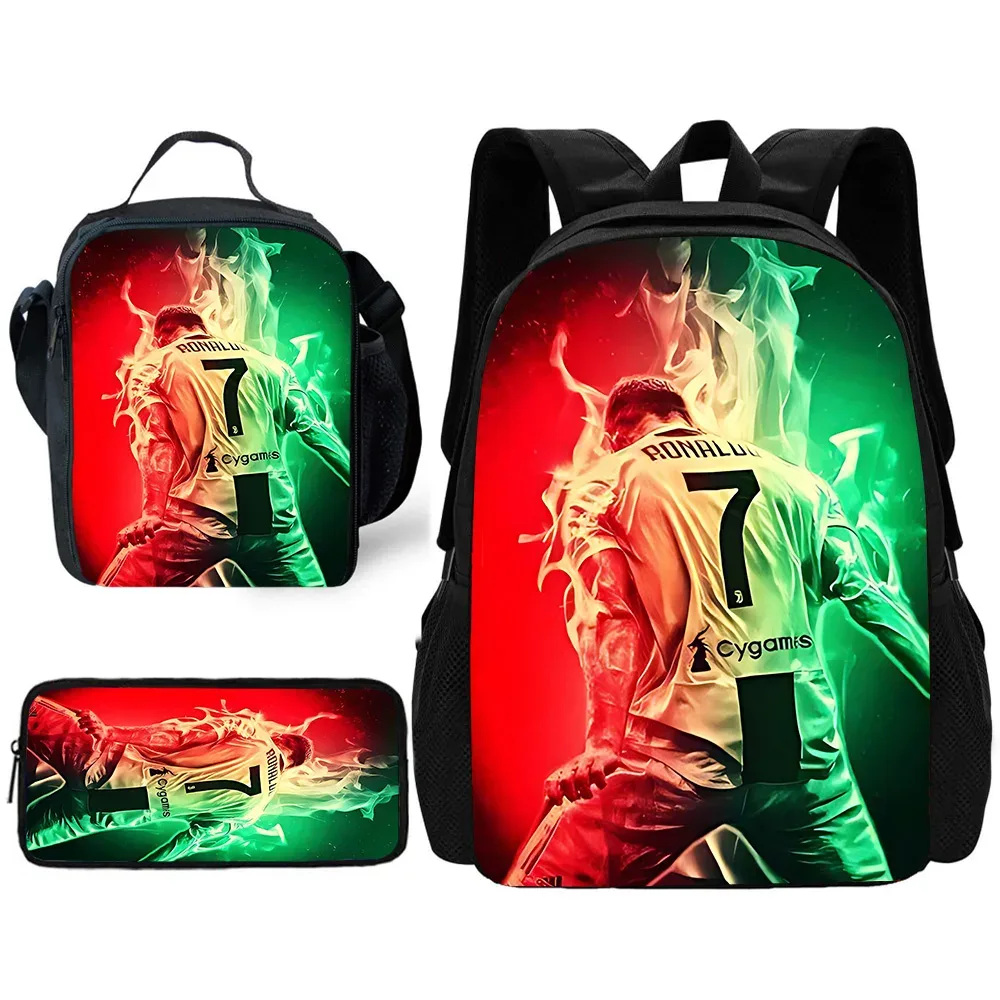 sac à dos d'école pour enfants football star avec sacs à déjeuner r-ronaldos, trousses à crayons, sacs d'école c-cr7 pour garçons et filles, meilleur cadeau