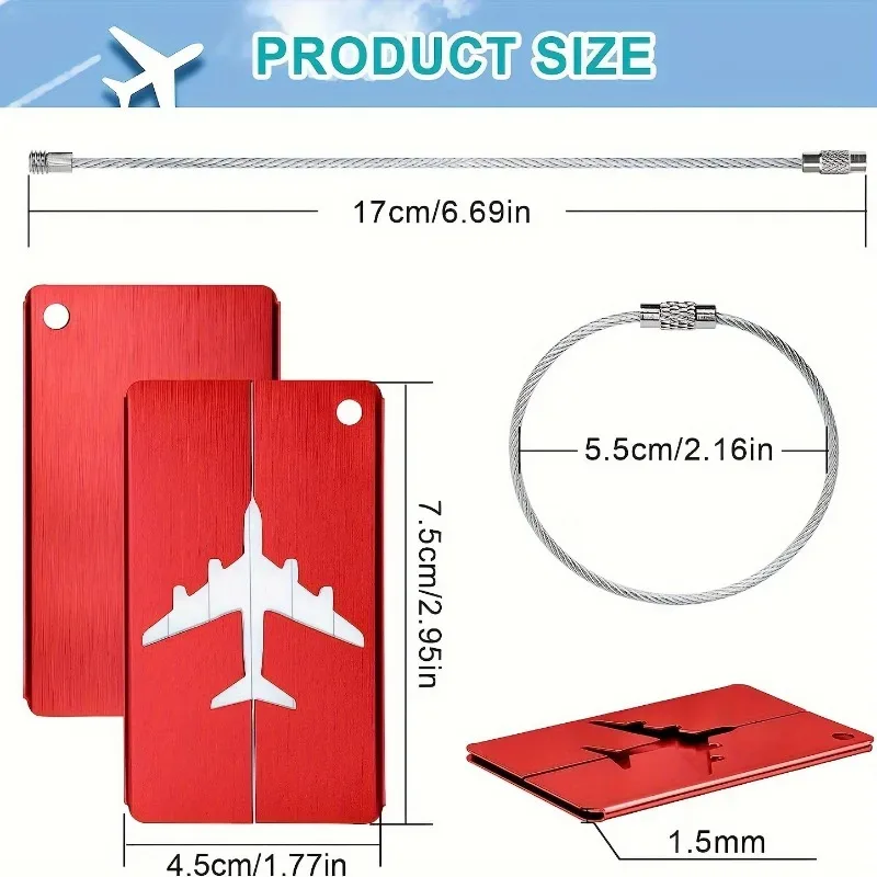 étiquette de bagage en aluminium durable, 5 pièces, anneau en acier antivol, conception d'identification de bagages, étiquette de écharpe d'enregistrement d'avion