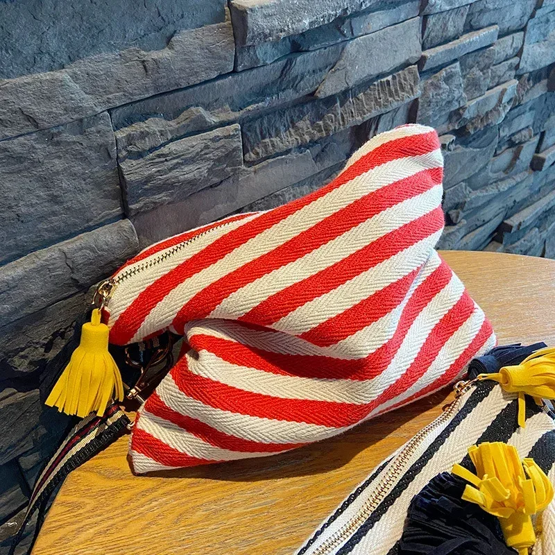 trousse à cosmétiques pour femmes, trousse de maquillage rayée, organisateur coréen à pompon, pochette à cosmétiques, trousse de toilette de voyage, trousse de beauté en toile