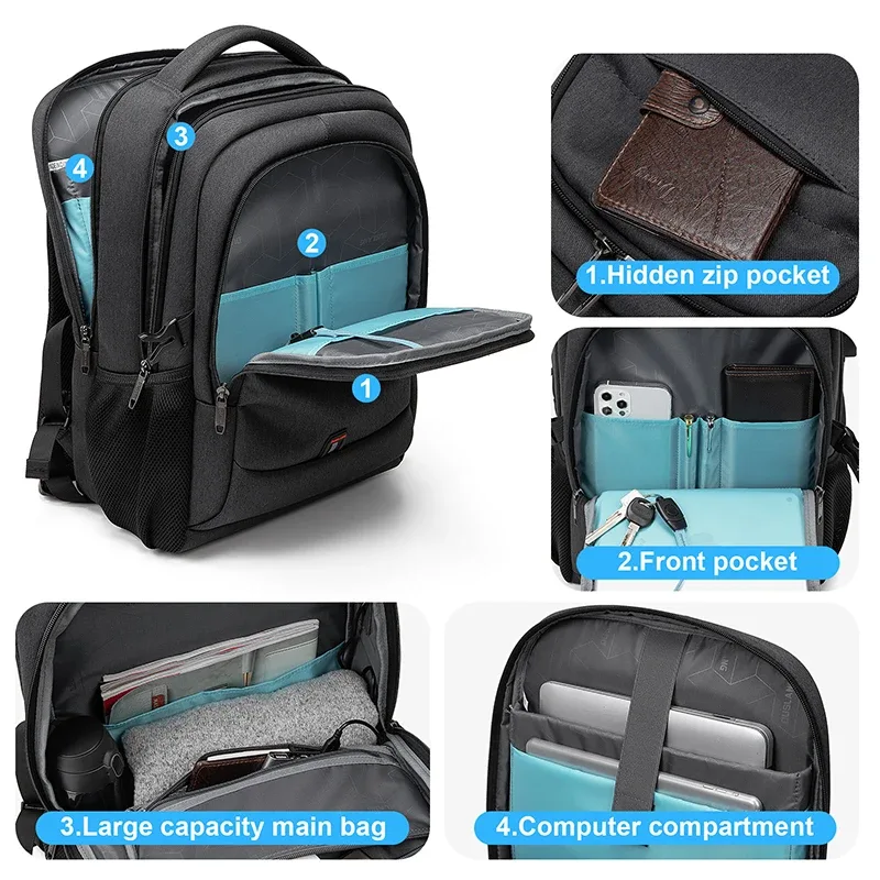 sac à dos pour ordinateur portable 17,3 pouces pour homme, sac à dos de voyage, d'université, sac à bandoulière étanche pour ordinateur portable avec port de chargement usb