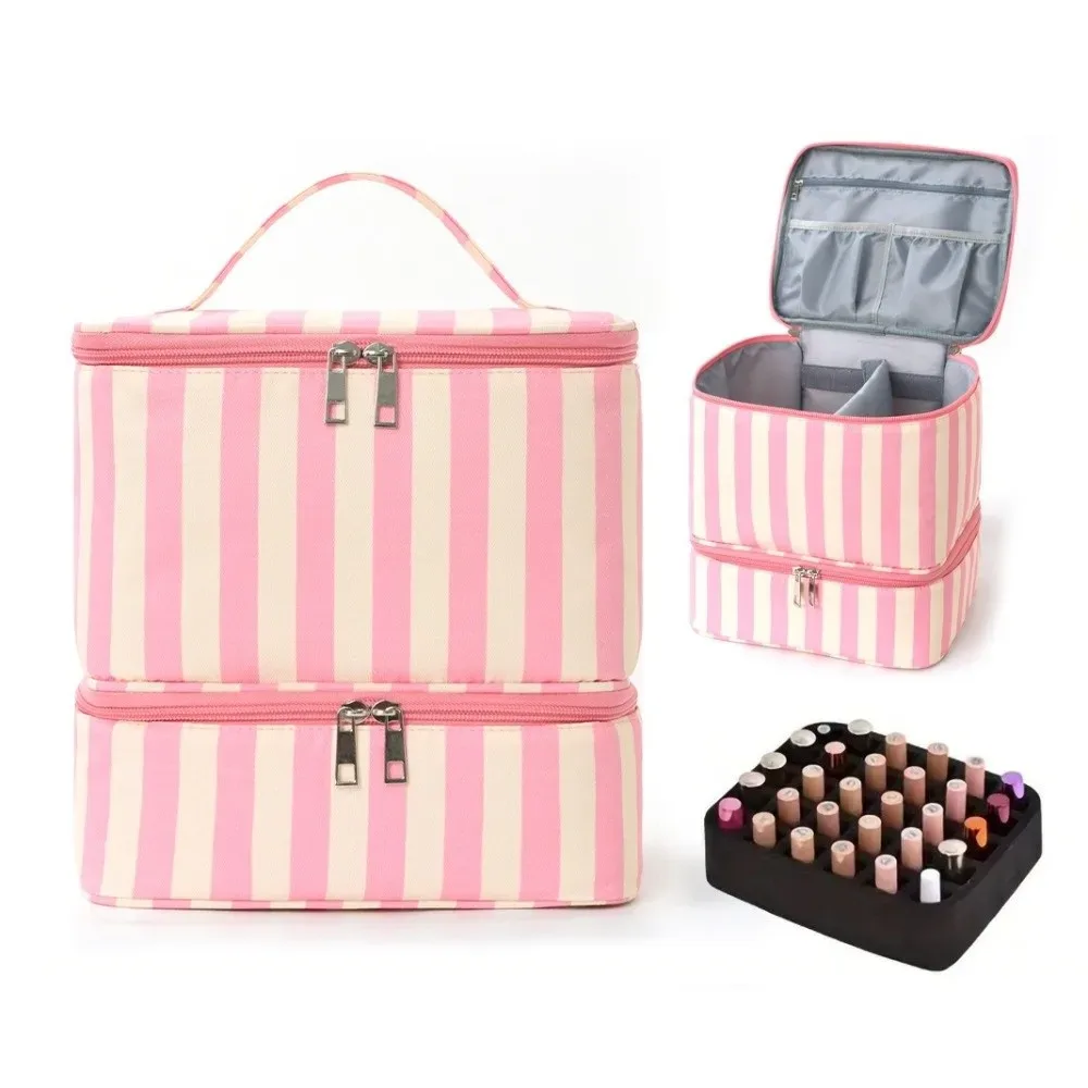 sac de rangement de vernis à ongles double couche, sac de rangement d'huile essentielle portatif de grande capacité, sac à cosmétiques à 30 compartiments