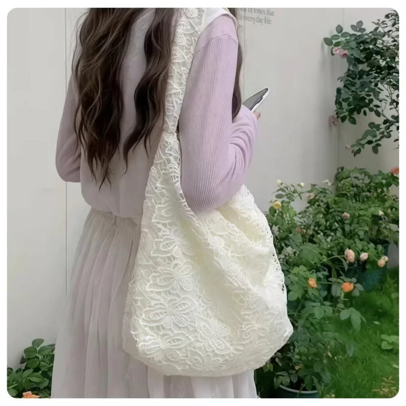 sac à main de plage grande capacité en dentelle tissée à motif papillon style bohème printemps-été pour étudiants et employés de bureau, sac à bandoulière, sac fourre-tout