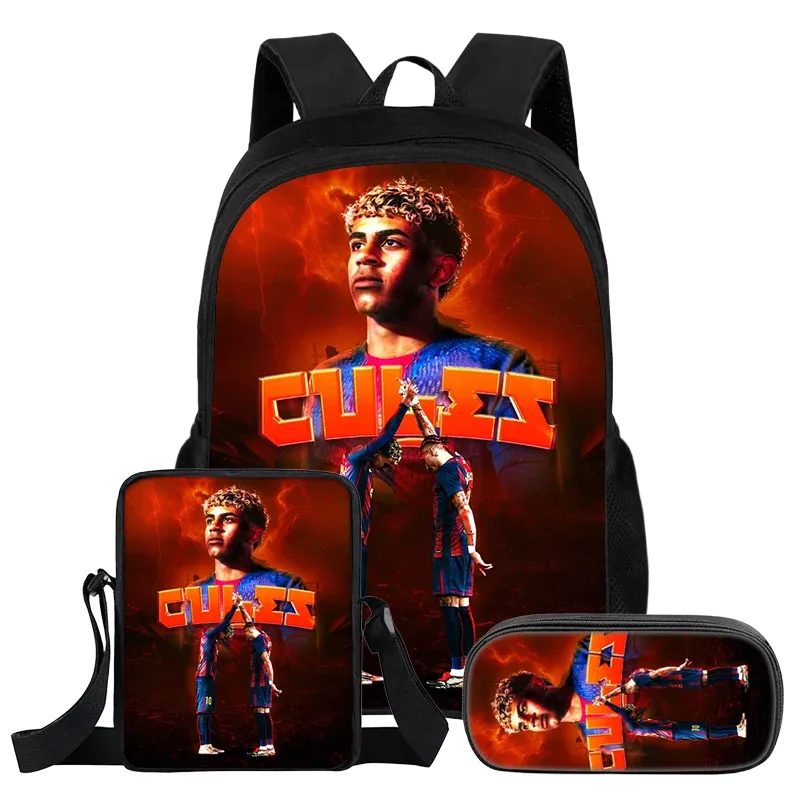 l-lamin yamal – ensemble de 3 pièces pour enfants, sac à dos d'école, sac à bandoulière, sacs à crayons, sac à livres, sac à dos de star de football, meilleur cadeau