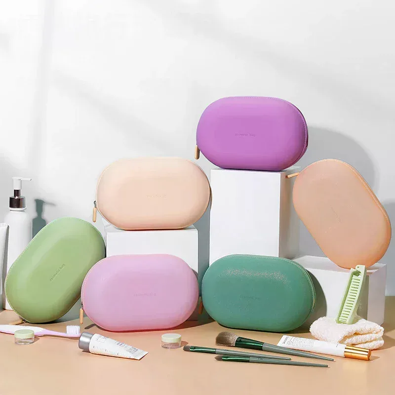 sac à cosmétiques en silicone de grande capacité, sac de rangement de voyage étanche, gain de place, anti-poussière, fermeture à glissière, porte-monnaie de voyage