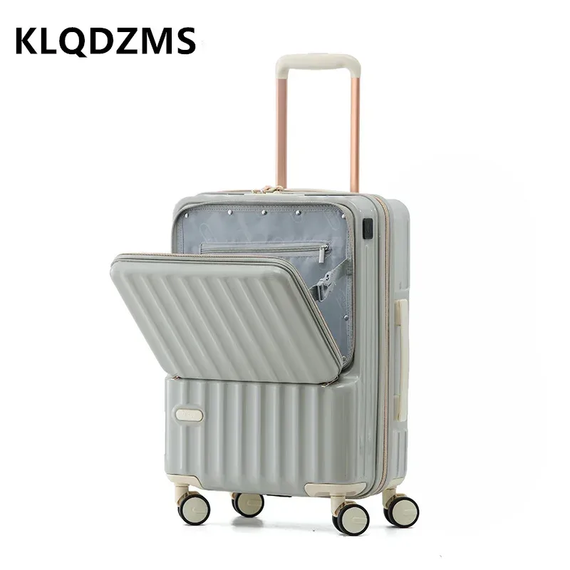 klqdzms valise à roulettes 20"24 pouces en abs+pc avec serrure à code, compartiment et ouverture frontale, étui de transport portable pour ordinateur portable.