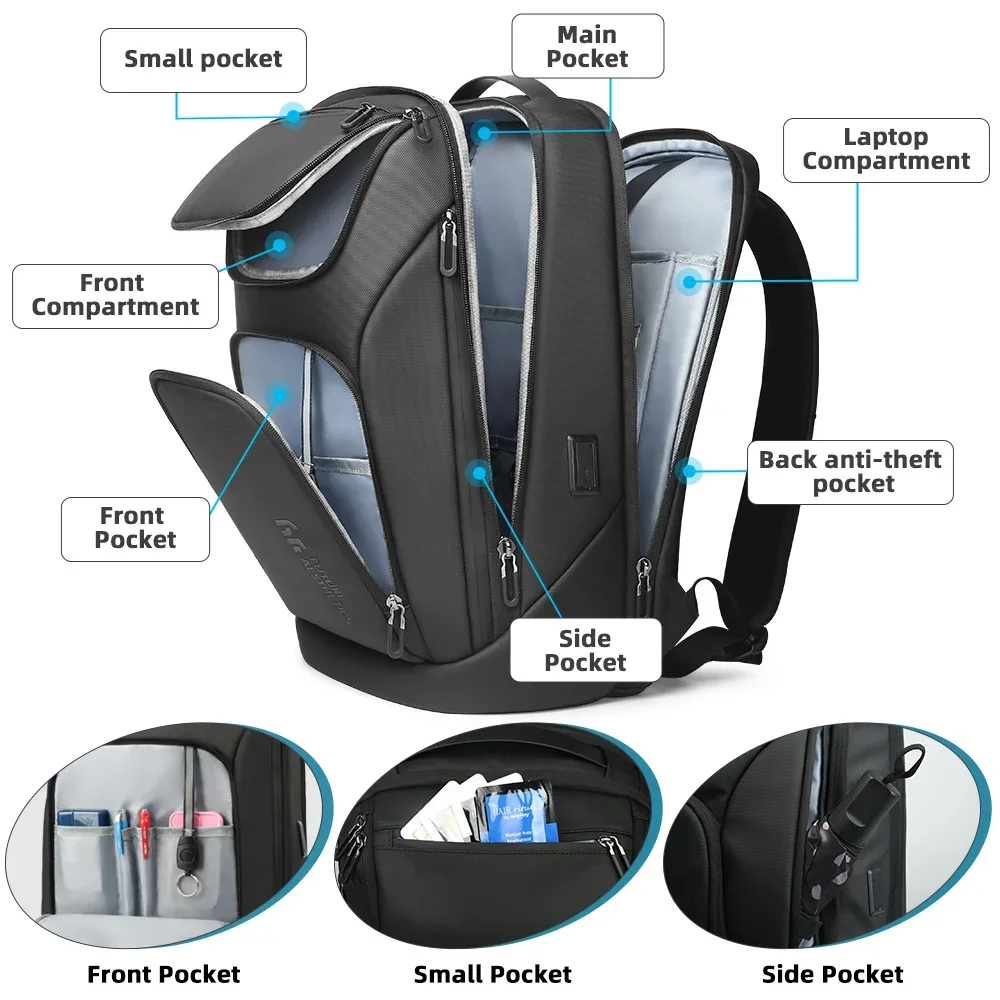 heroic knight-sac à dos d'affaires étanche pour homme, sac pour ordinateur portable 17.3 ", multifonctionnel, haute capacité, sac de voyage de travail avec port usb