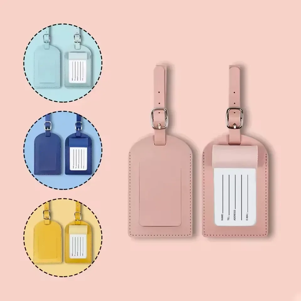 étiquette de bagage en cuir pu pour hommes et femmes, mignonne, porte-adresse et nom, accessoires de voyage