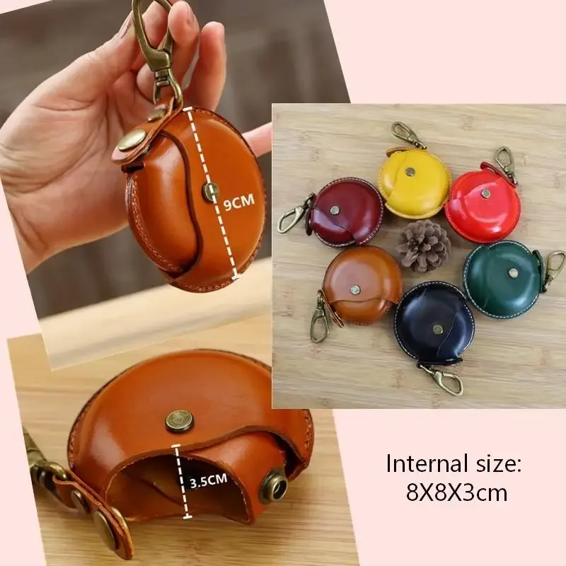 sacs de rangement artisanaux, petits sacs ronds en cuir véritable, étuis portables et créatifs pour écouteurs bluetooth, boîtes cadeaux haut de gamme