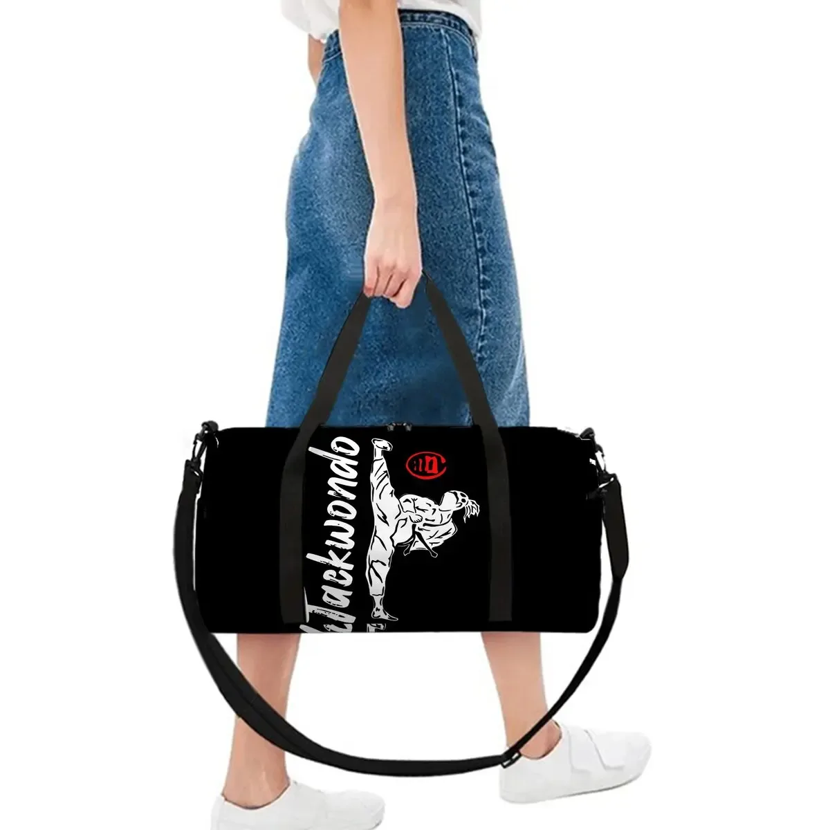 sac de voyage scolaire 2d plat style dessin animé taekwondo judo, grande capacité, sac à fermeture éclair, meilleur cadeau pour garçons et filles, style tendance