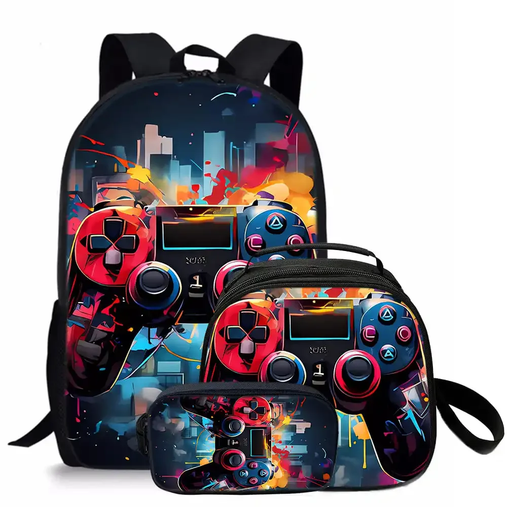 sac à dos scolaire 2d dessin animé pour enfants, ensemble de trois pièces, cool, pour garçons et filles, meilleurs cadeaux, avec manette de jeu