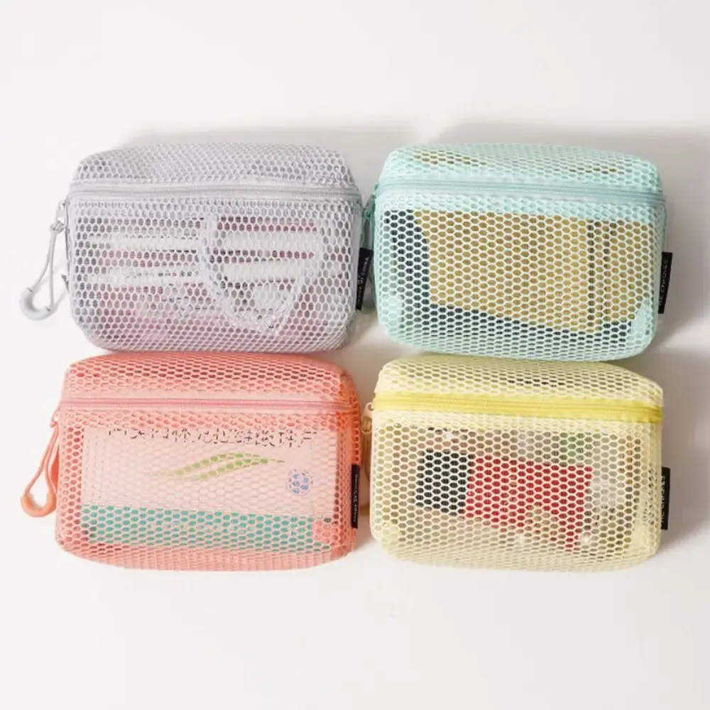 pochette de rangement en nylon décontractée avec fermeture éclair, sac à cosmétiques à main, pochette de voyage en maille polyvalente