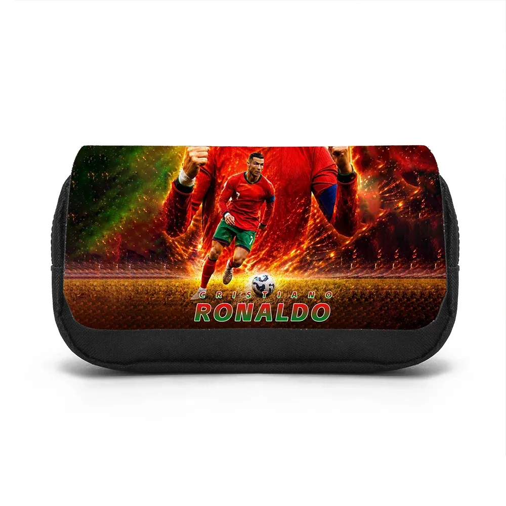 sac de rangement de papeterie grande capacité, double compartiment, pour étudiants, motif ronaldo, étoile du football, pour l'école et les voyages