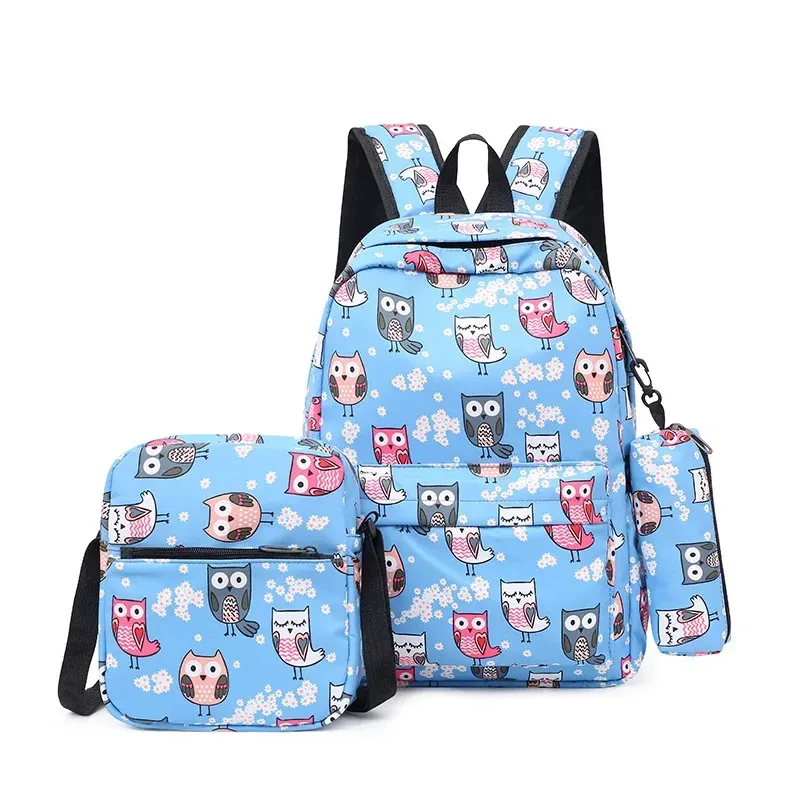 sac dos nylon noir motif géométrique bleu blanc poches lateral zipper usage école voyage