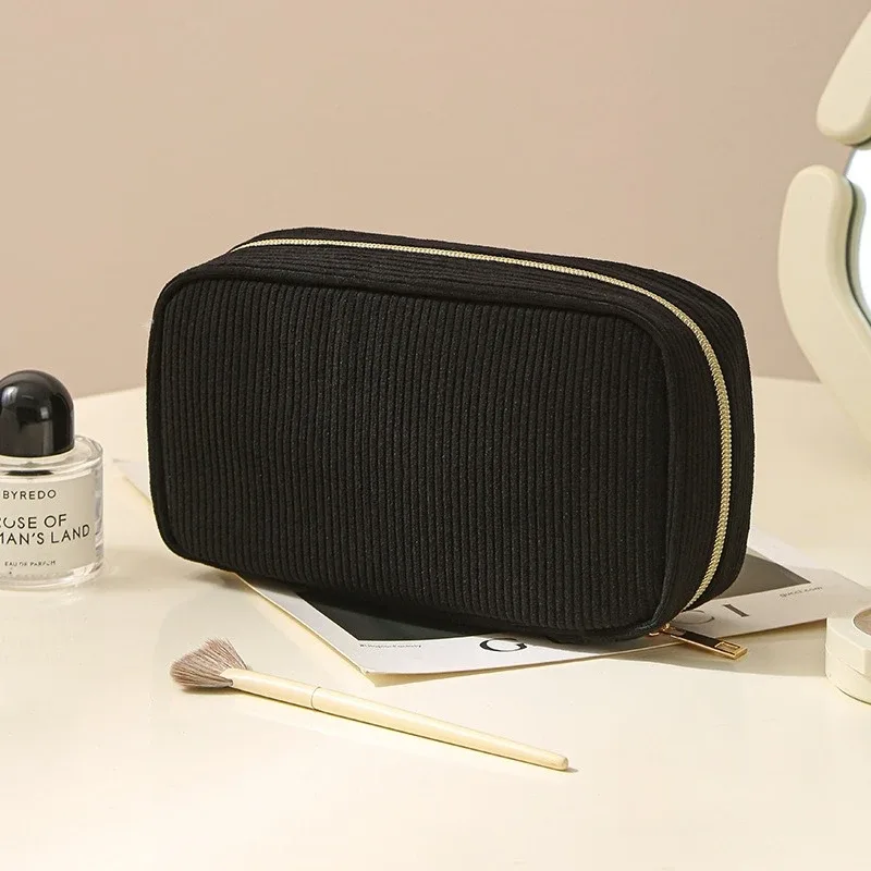 nouvelle trousse de maquillage minimaliste en velours côtelé, grande capacité, sac de rangement pour cosmétiques de voyage, trousse de maquillage pour femmes
