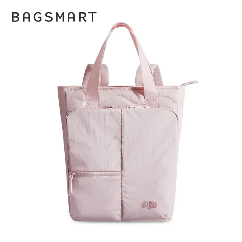 sac dos nylon beige noir réversible pochette lateral poignée amovible plissé universitaire grande capacité