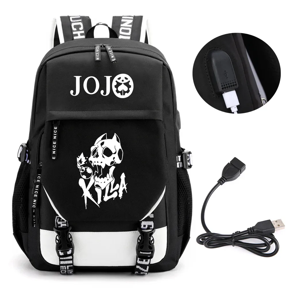 anime jojo bizarre adventure kira sac à dos école livre sacs mochila voyage usb port sac ordinateur portable garçon filles sac à dos