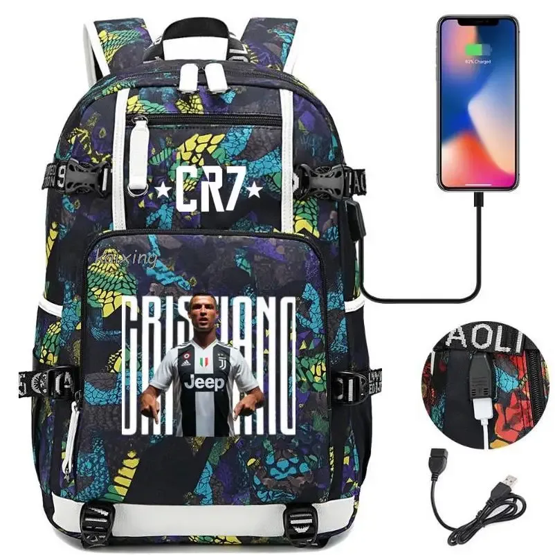 mode cr7 sac à dos usb charge sac d'école 15.6 pouces sac à dos pour ordinateur portable femme mâle livre sac sacs à dos étanche adolescents sac à dos