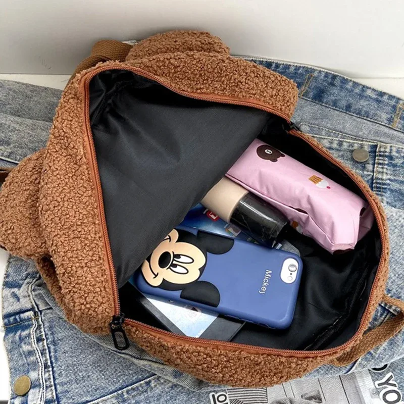 sac à dos en peluche, sac à dos mignon avec oreilles d'ours, sac parent-enfant, sac de transport de style décontracté de grande capacité